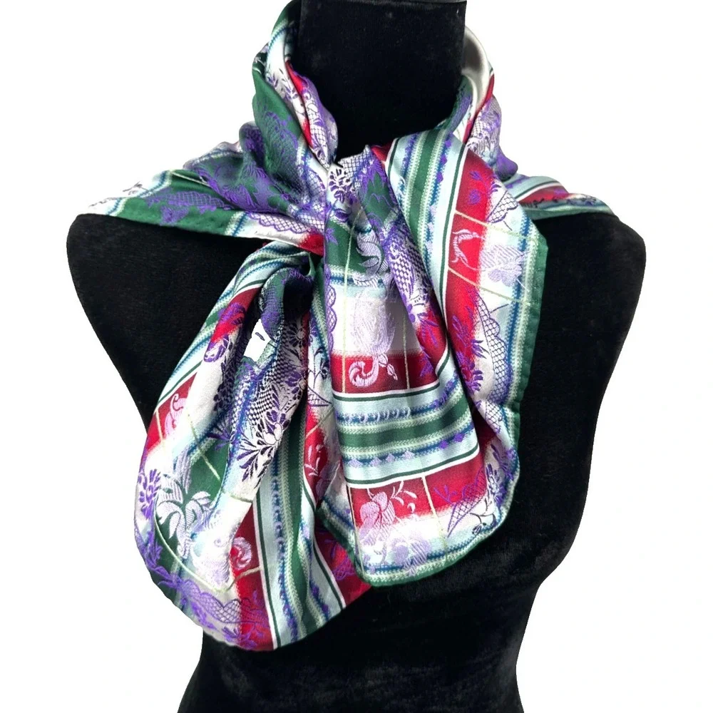Gorsuch LTD Das Echte Bienentuch Womens Plum Mint‎ Lattice Square Silk Scarf